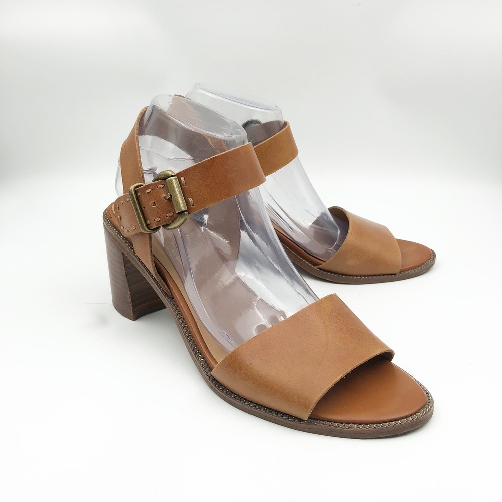 Franco Sarto Shoes Womens 8.5 Havana Tan Leather Block Heel Ankle Strap Sandals